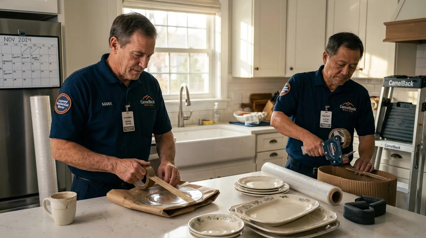 Professional crew packing kitchen dishware in Alma, AR